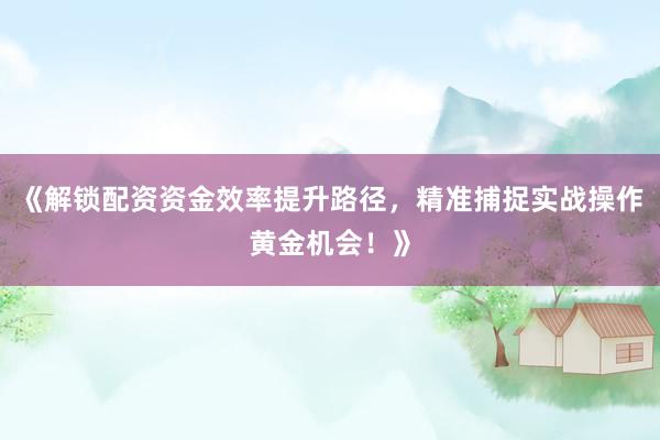 《解锁配资资金效率提升路径，精准捕捉实战操作黄金机会！》