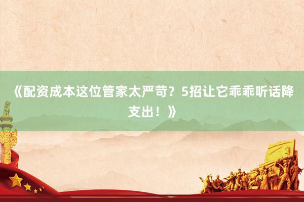 《配资成本这位管家太严苛？5招让它乖乖听话降支出！》
