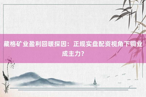 藏格矿业盈利回暖探因：正规实盘配资视角下铜业成主力？