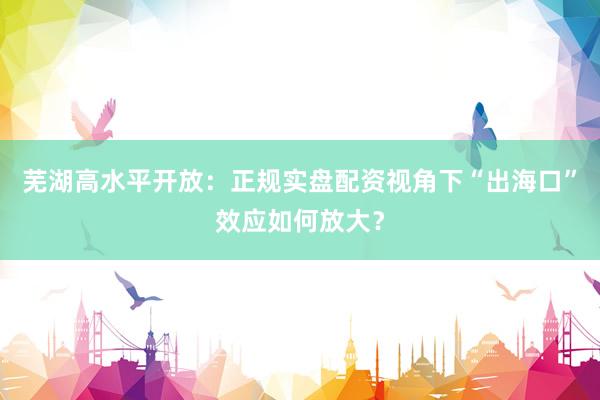芜湖高水平开放：正规实盘配资视角下“出海口”效应如何放大？