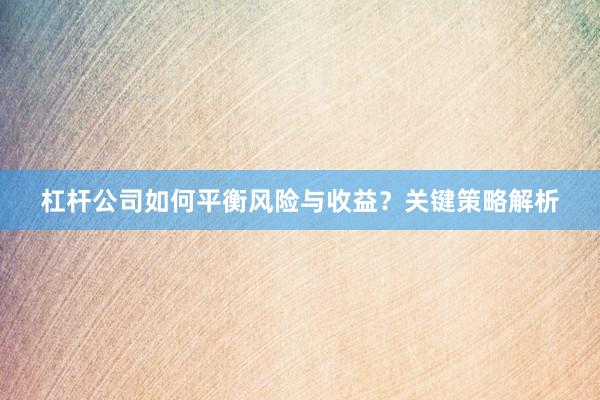 杠杆公司如何平衡风险与收益？关键策略解析