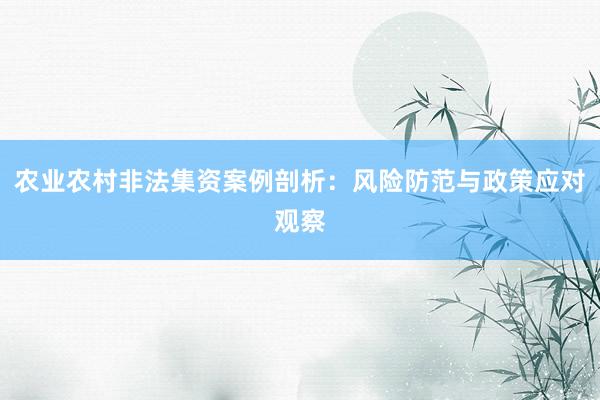 农业农村非法集资案例剖析：风险防范与政策应对观察